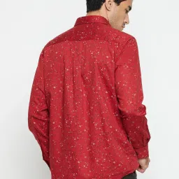 Cantabil Brick Red Cotton Regular Fit Printed Shirt image 2