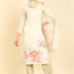 Soch Womens Light Yellow Linen Floral Print Unstitch Dress Material With Beads And Stones-image-56