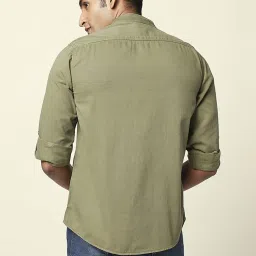 People by Pantaloons Olive Cotton Slim Fit Printed Shirt image 2