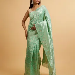Mohey Green Chanderi Woven Saare with Unstitshed Blouse image 1