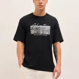 The Bear House Black Cotton Relaxed Fit Graphic T-Shirt-image-68