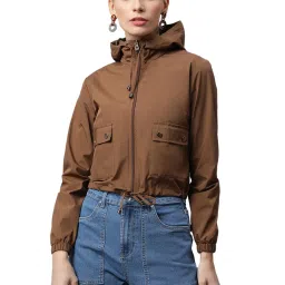 Global Republic Brown Regular Fit Hood Cropped Jacket image 1