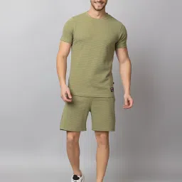 Club York Olive Regular Fit Textured Crew T-Shirt & Shorts Set image 1