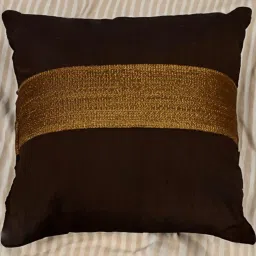 @Home Brown Banarsi Brocade Ariel Earthy Ornate Filled Cushion image 1