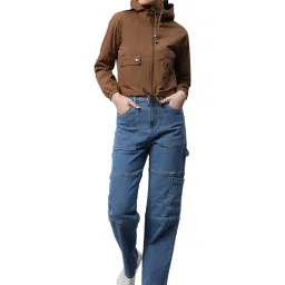 Global Republic Brown Regular Fit Hood Cropped Jacket image 5