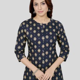 Saree Swarg Navy Printed A-Line Short Kurti image 1