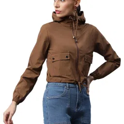 Global Republic Brown Regular Fit Hood Cropped Jacket image 4