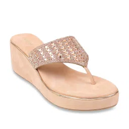 Mochi Women's Rose Gold Thong Wedges image 2