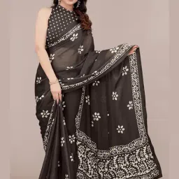 Mirchi Fashion Black Chiffon Block Print Saree With Unstitched Blouse-picture-14