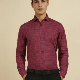 Allen Solly Maroon Cotton Slim Fit Checks Shirt-picture-28