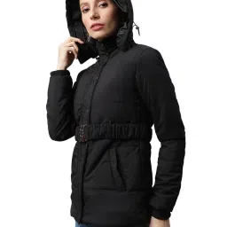 Global Republic Black Slim Fit Detachable Hood Puffer Jacket image 3