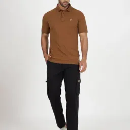 JadeBlue Black Cotton Slim Fit Solid Track Pant image 4