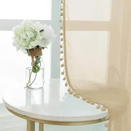 Urban Space Cream Polyester Window Curtain with Eyelets & Tieback (5 ft) image 1