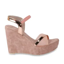 Shoetopia Women's Peach Ankle Strap Wedges image 2