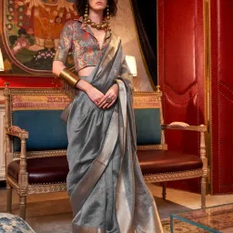 Vardha Light Grey Woven Saree With Unstitched Blouse image 1