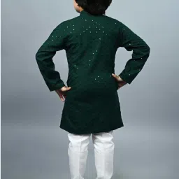 Ahhaaaa Kids Green Cotton Embellished Full Sleeves Kurta Set image 2