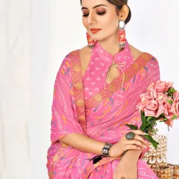 Saree Mall Pink Bandhani Print Saree With Unstitched Blouse image 2