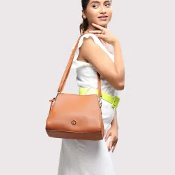Caprese MILAN Tan Solid Small Shoulder Handbag image 1