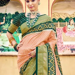 Saree Mall Peach & Green Silk Woven Saree With Unstitched Blouse image 2