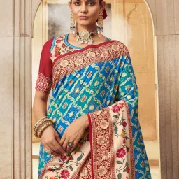 Saree Mall Blue Woven Saree With Unstitched Blouse image 2