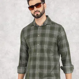 Crimsoune Club Men Smart Spread Collar Tartan Checked Cotton Slim Fit Casual Shirt-image-57