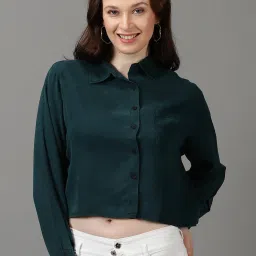showoffff SHOWOFF Teal Cotton Regular Fit Shirt image 2