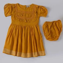Bella Moda Kids Mustard Solid Fit & Flare Dress with Bloomers-picture-33