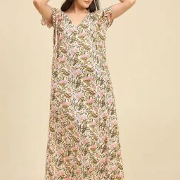 The Kaftan Company White Regular Fit Printed Night Dress-picture-33