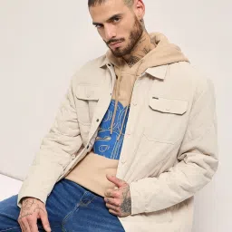The Bear House Cream Polyester Regular Fit Self Design Casual Jacket image 1