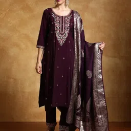 Varanga Purple Embroidered Kurta, Trousers with Dupatta image 1