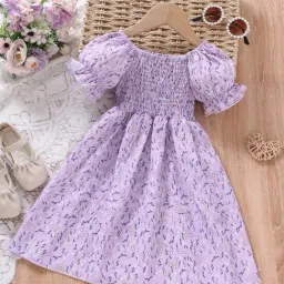 Bolly Lounge Girls Purple Cotton Blend Short Sleeves Floral Print Dress-picture-21