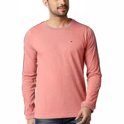 Basics Pink Muscle Fit Striped T-Shirt image 1