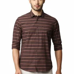 Basics Brown Slim Fit Striped Shirt image 1