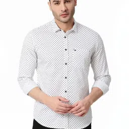 Basics White Slim Fit Printed Shirt image 1