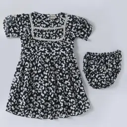 Bella Moda Kids Navy Printed Fit & Flare Dress with Bloomers-image-99