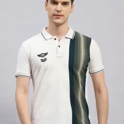Monte Carlo Off White Regular Fit Striped Polo T-Shirt image 1