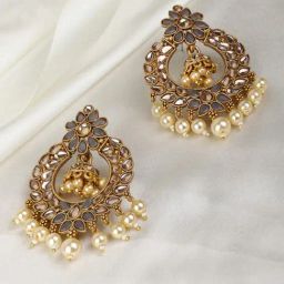 Priyaasi Kundan Studded and Beaded Chand Bali Earrings-picture-39