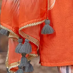 KALINI Women Ethnic Motifs Printed Regular Thread Work Kurta with Trousers & With Dupatta image 2