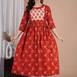 MURLI KURTI Floral Printed Round Neck Cotton Maternity Maxi Ethnic Dresses image 1