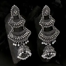 NVR Silver Toned Contemporary Jhumki earrings for Women image 1