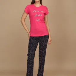 Sweet Dreams Hot Pink Regular Fit Printed Pyjama set image 1