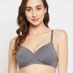 Clovia Grey Cotton Printed T-Shirt Bra image 1