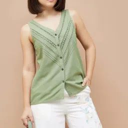 Code By Lifestyle Green Regular Fit Self Pattern Top image 1