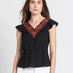 SHAYE Black & Orange Printed Top image 1