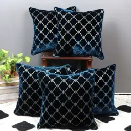 MFD HOME Furnishing Turquoise Blue Velvet Cushion Cover - Set of 5-picture-4