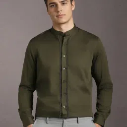 Louis Philippe Green Cotton Slim Fit Embellished Shirt-picture-47