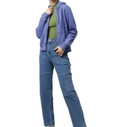 Global Republic Purple Printed Kangaroo Pocket Fleece Hoodie image 5