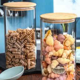 Goodhomes Transparent Glass Storage Jar with Wooden Lid - Set of 2-picture-0