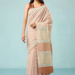 Taneira Brown Cotton Printed Saree With Unstitched Blouse-image-9