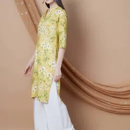 Melange By Lifestyle Yellow Cotton Regular Fit Floral Print Kurta image 4